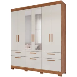 Guarda-roupa Porto 6 Portas Cinamomo Off White Espelho